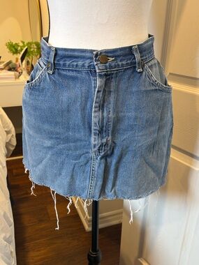 Vintage L.L. Bean Denim Mini Skirt Raw Hem Y2K Size 12